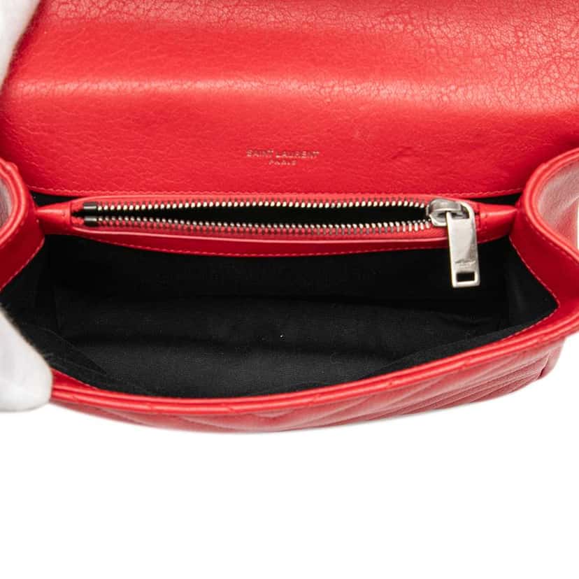 Saint Laurent Medium Quilted Chevron Sheepskin College Satchel Red Leather Very good condition - Model View