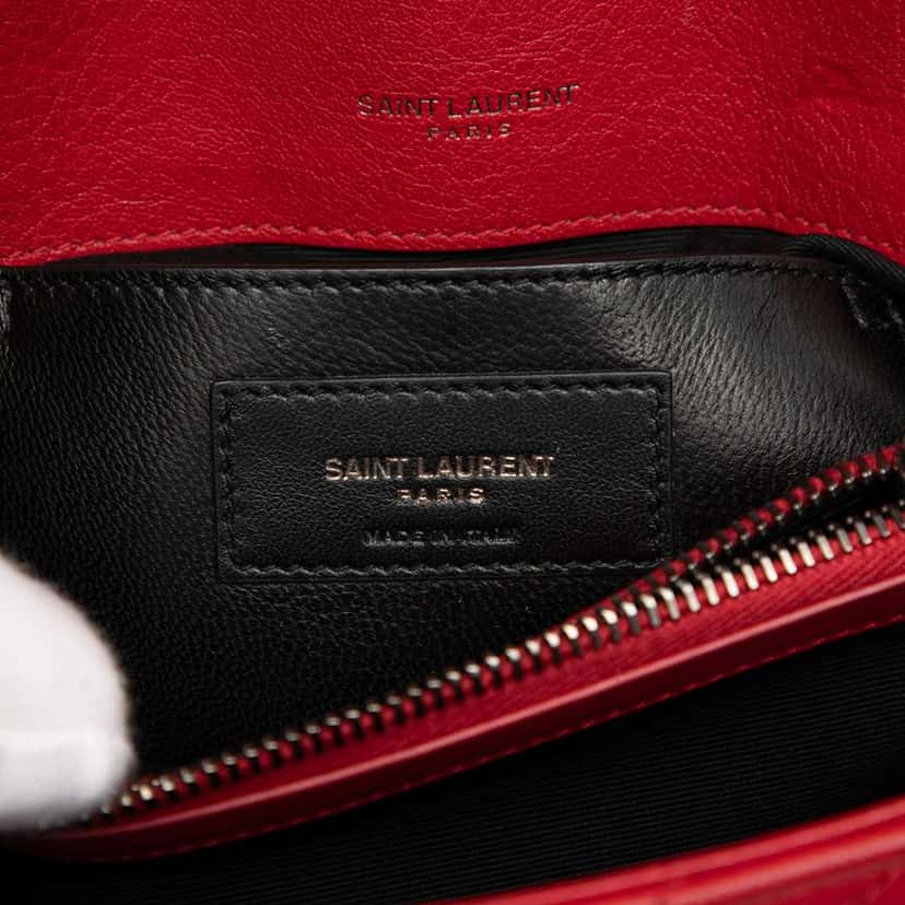Saint Laurent Medium Quilted Chevron Sheepskin College Satchel Red Leather Very good condition - Box View