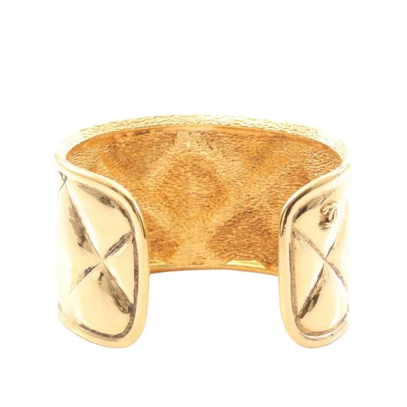 Chanel CC Gold Plated Quilted Wide Cuff Bracelet Gold Metal Good condition - Back View