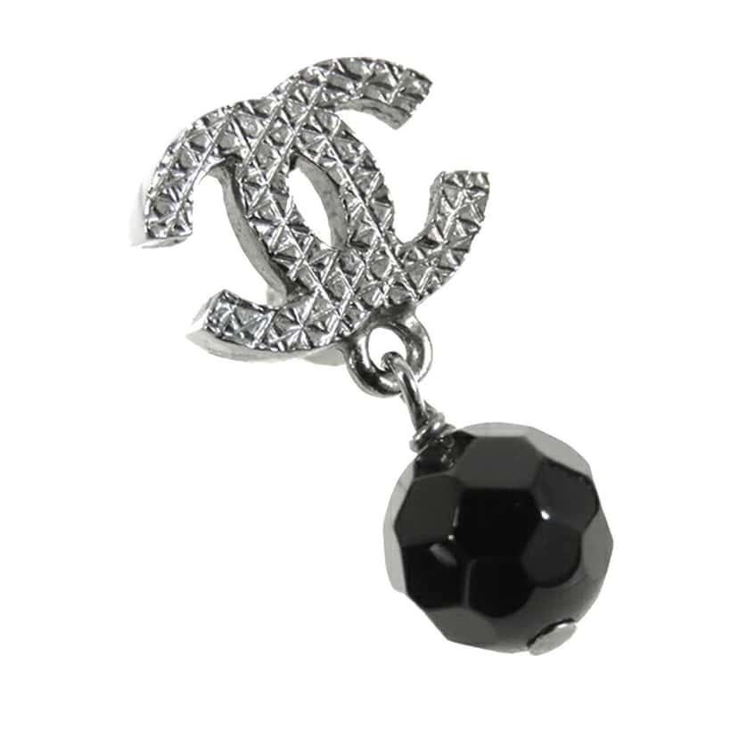 Chanel CC Silver Plated Bead Drop Push Back Earrings Silver Metal Good condition - Box View