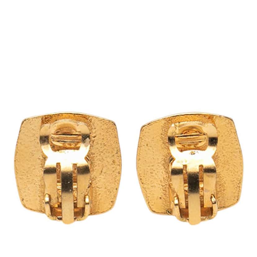 Chanel Gold Plated CC Enamel Square Clip On Earrings Gold Metal Good condition - Back View