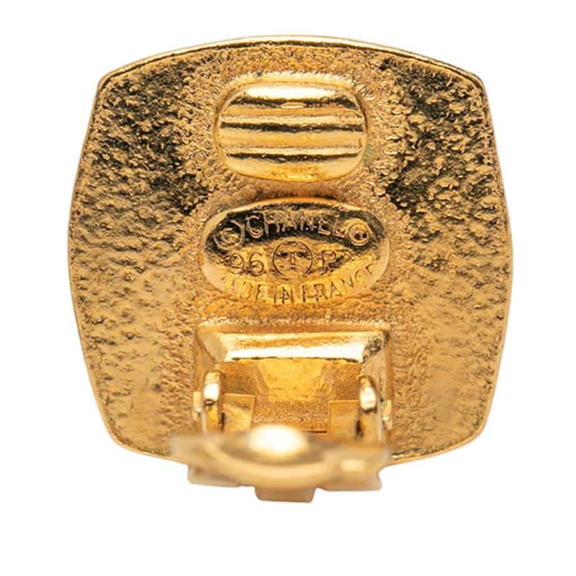 Chanel Gold Plated CC Enamel Square Clip On Earrings Gold Metal Good condition - Inside View