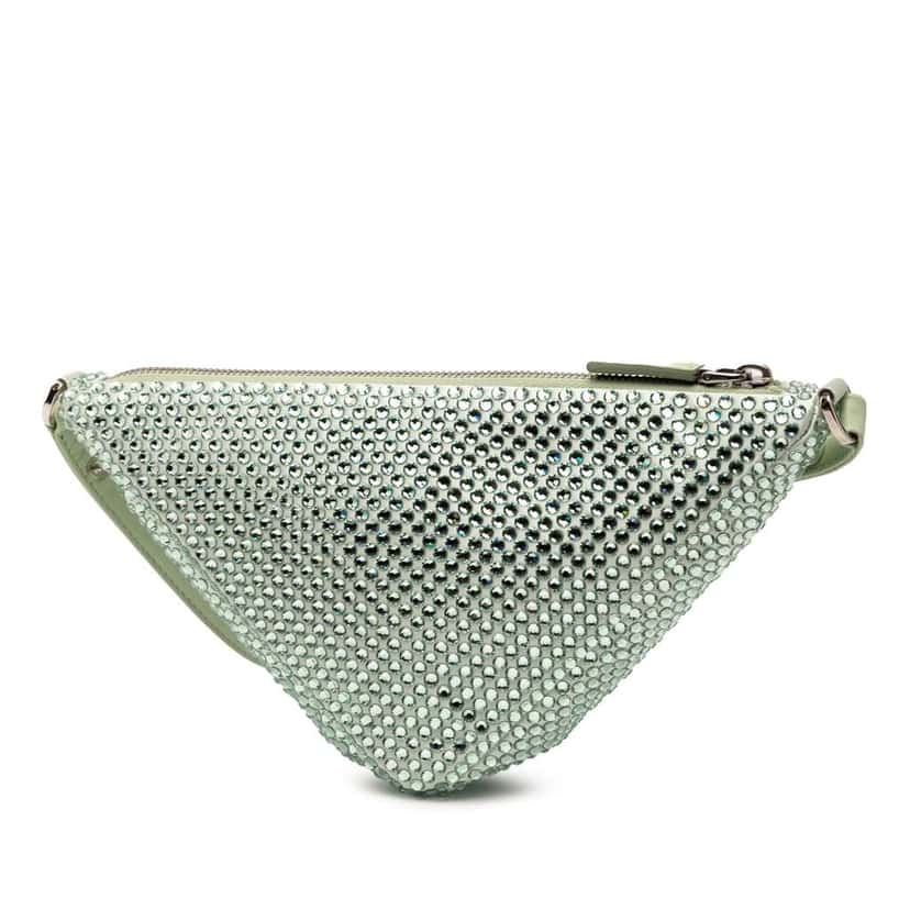 Prada Satin Crystal Embellished Triangle Pouch Green Satin Very good condition - Back View