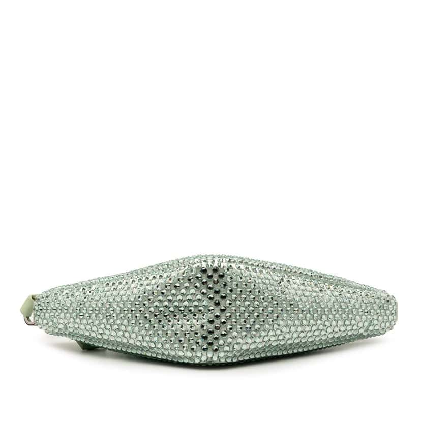 Prada Satin Crystal Embellished Triangle Pouch Green Satin Very good condition - Inside View