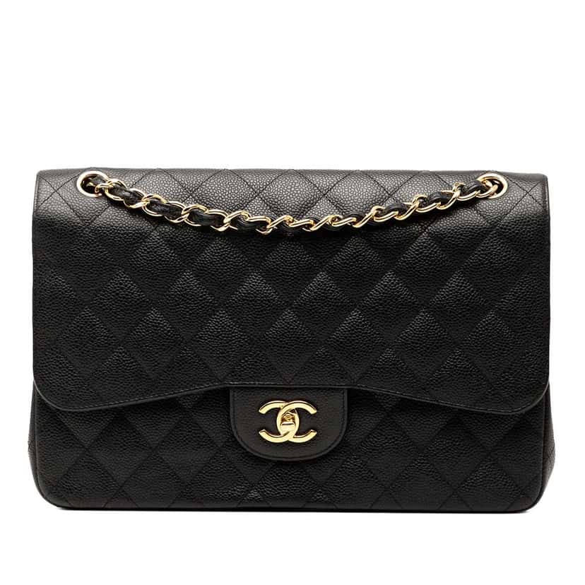 Chanel Jumbo Classic Caviar Double Flap Black Leather Good condition - Front View