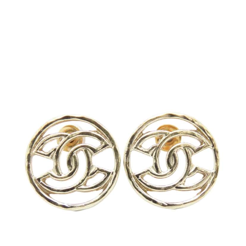 Chanel Gold Plated CC Round Bullet Back Earrings Gold Metal Good condition - Front View