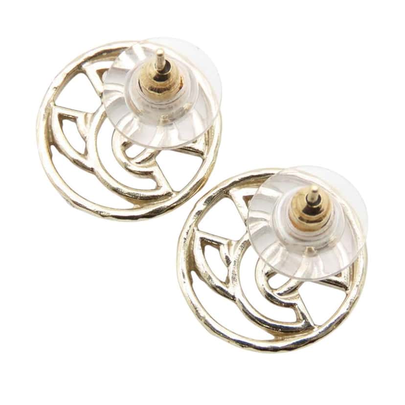 Chanel Gold Plated CC Round Bullet Back Earrings Gold Metal Good condition - Back View
