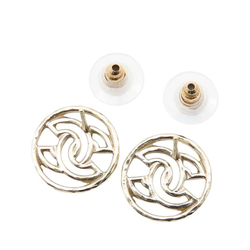 Chanel Gold Plated CC Round Bullet Back Earrings Gold Metal Good condition - Inside View