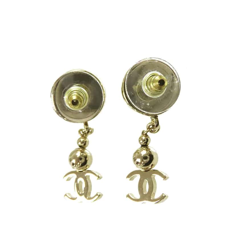 Chanel CC Gold Plated Swing Push Back Earrings Gold Metal Good condition - Back View