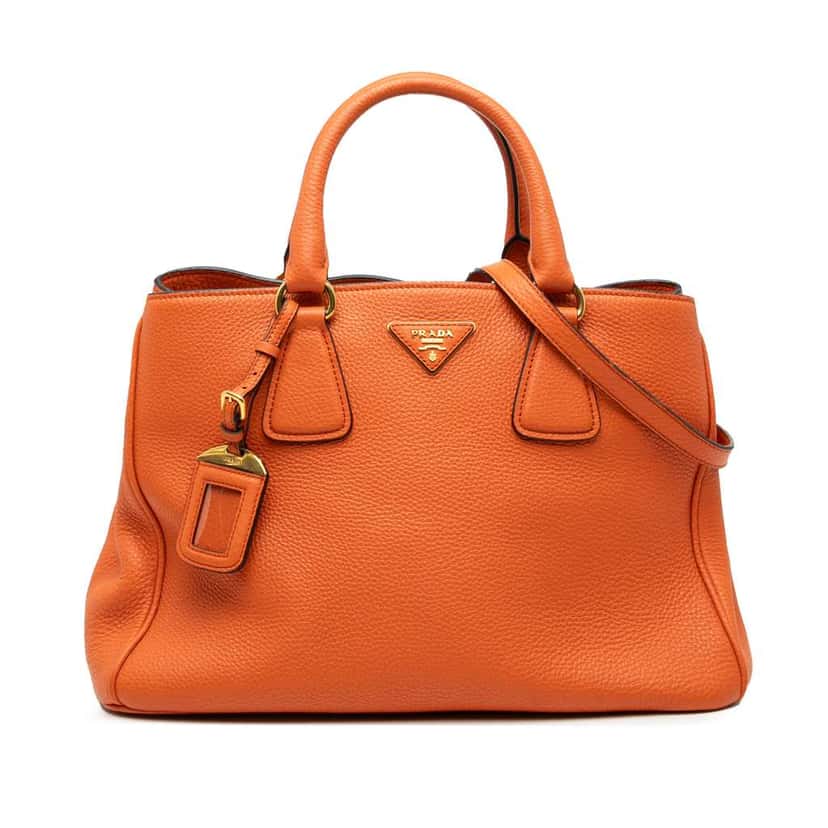 Prada Vitello Daino Open Convertible Tote Orange Leather Good condition - Front View