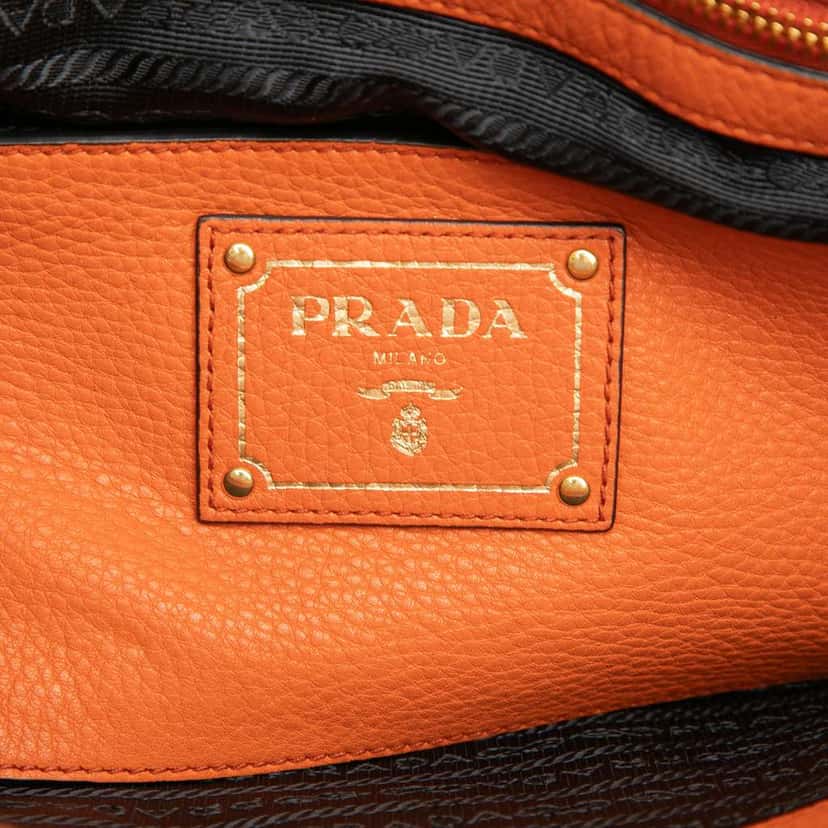 Prada Vitello Daino Open Convertible Tote Orange Leather Good condition - Box View