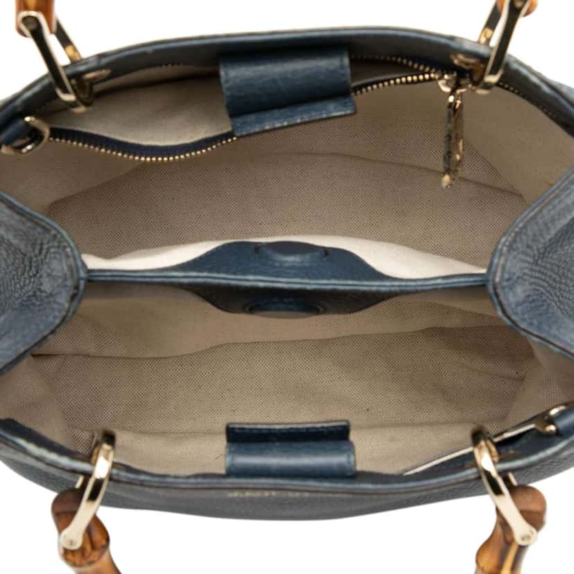Gucci Small Calfskin Bamboo Shopper Satchel Blue Leather Good condition - Model View