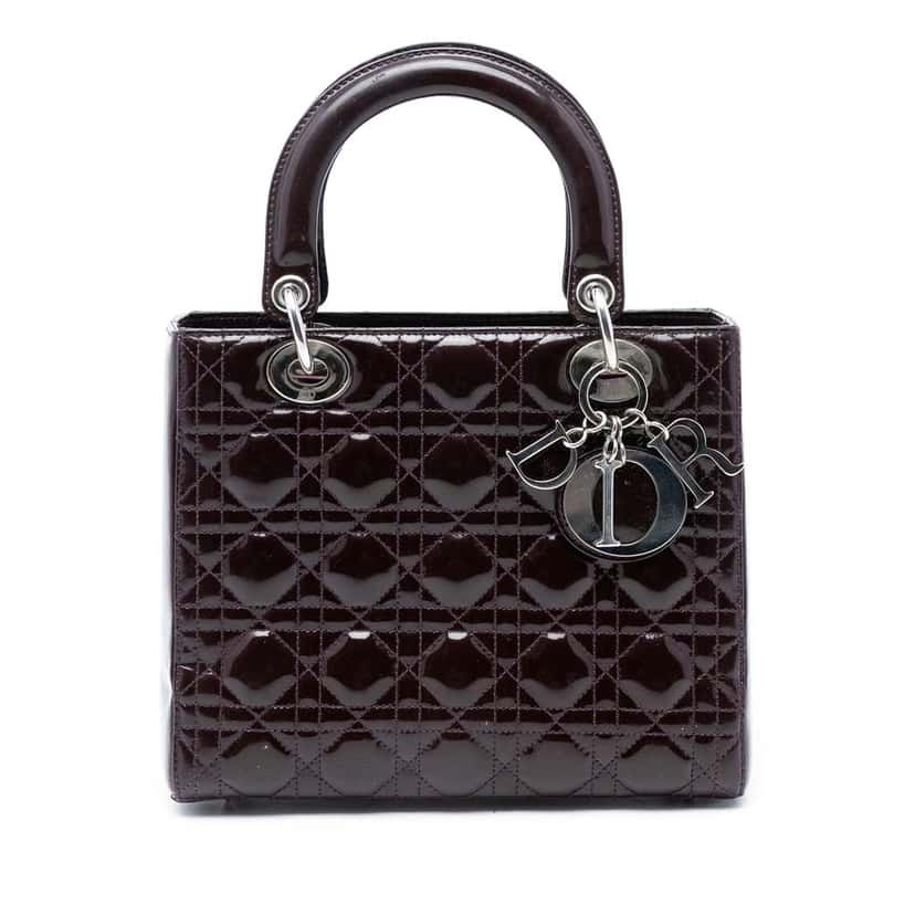 Dior Medium Patent Cannage Lady Dior Purple Leather Good condition - Front View