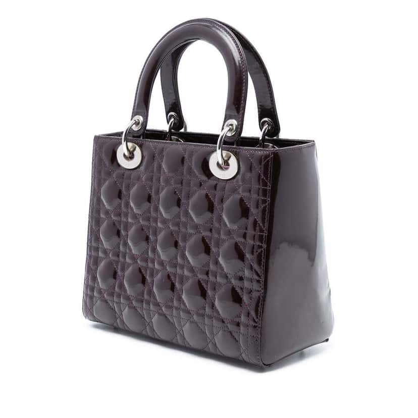 Dior Medium Patent Cannage Lady Dior Purple Leather Good condition - Back View