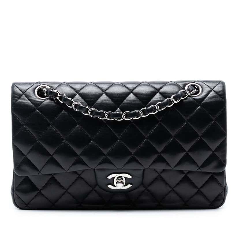 Chanel Medium Classic Lambskin Double Flap Black Leather Good condition - Front View