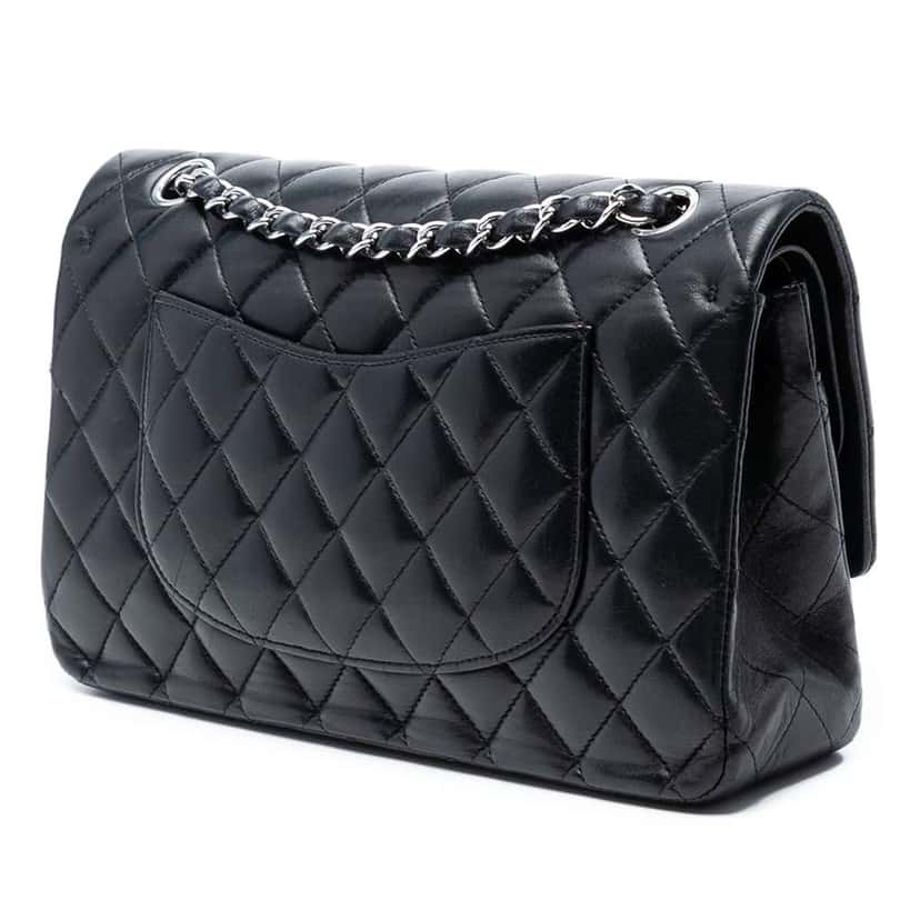 Chanel Medium Classic Lambskin Double Flap Black Leather Good condition - Back View