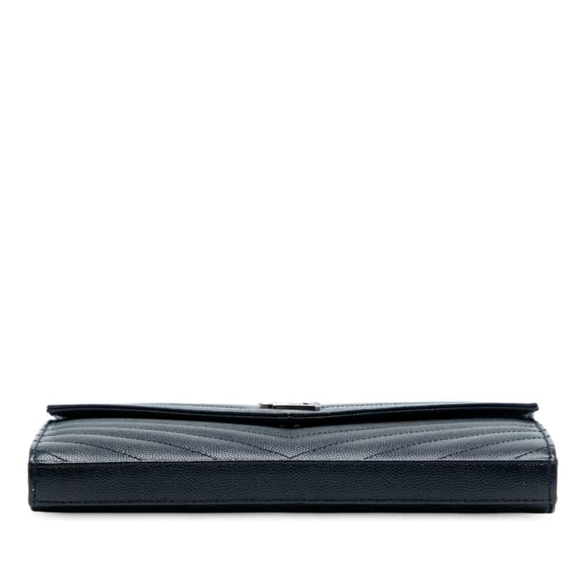 Saint Laurent Grain De Poudre Matelasse Chevron Monogram Chain Wallet Blue Leather Good condition - Inside View