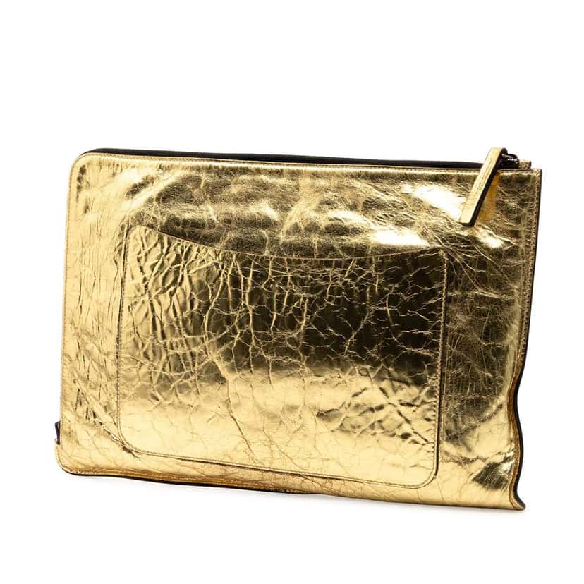 Chanel Metallic Crinkled Calfskin Feministe Mais Feminine Pouch Gold Leather Good condition - Back View