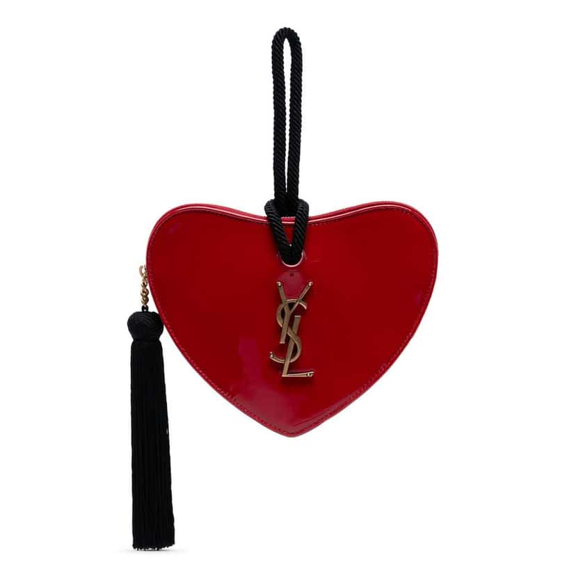 Saint Laurent Patent Sac Coeur Heart Shaped Clutch Red Leather Good condition - Front View