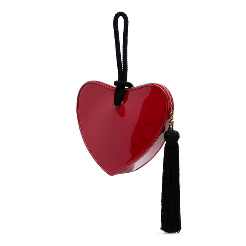 Saint Laurent Patent Sac Coeur Heart Shaped Clutch Red Leather Good condition - Back View