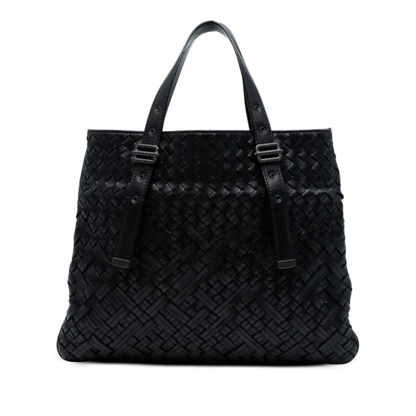 Bottega Veneta Nappa Intrecciato Belted Flat Tote Black Leather Good condition - Front View