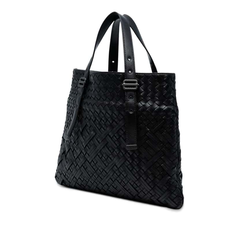 Bottega Veneta Nappa Intrecciato Belted Flat Tote Black Leather Good condition - Back View