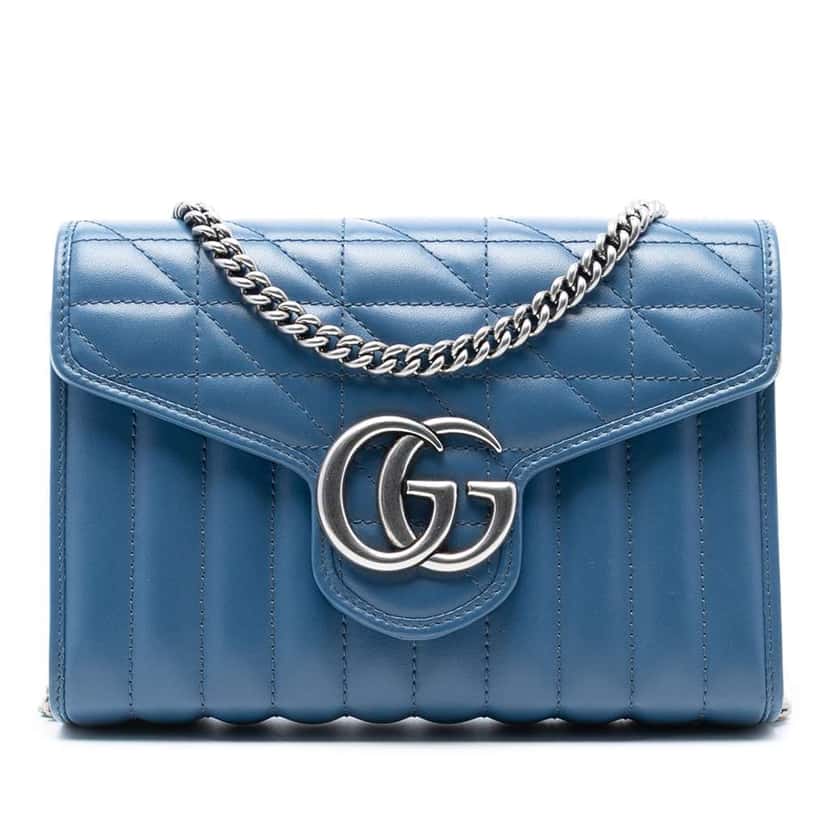 Gucci GG Marmont Matelasse Leather Aria Wallet On Chain Blue Leather Good condition - Front View