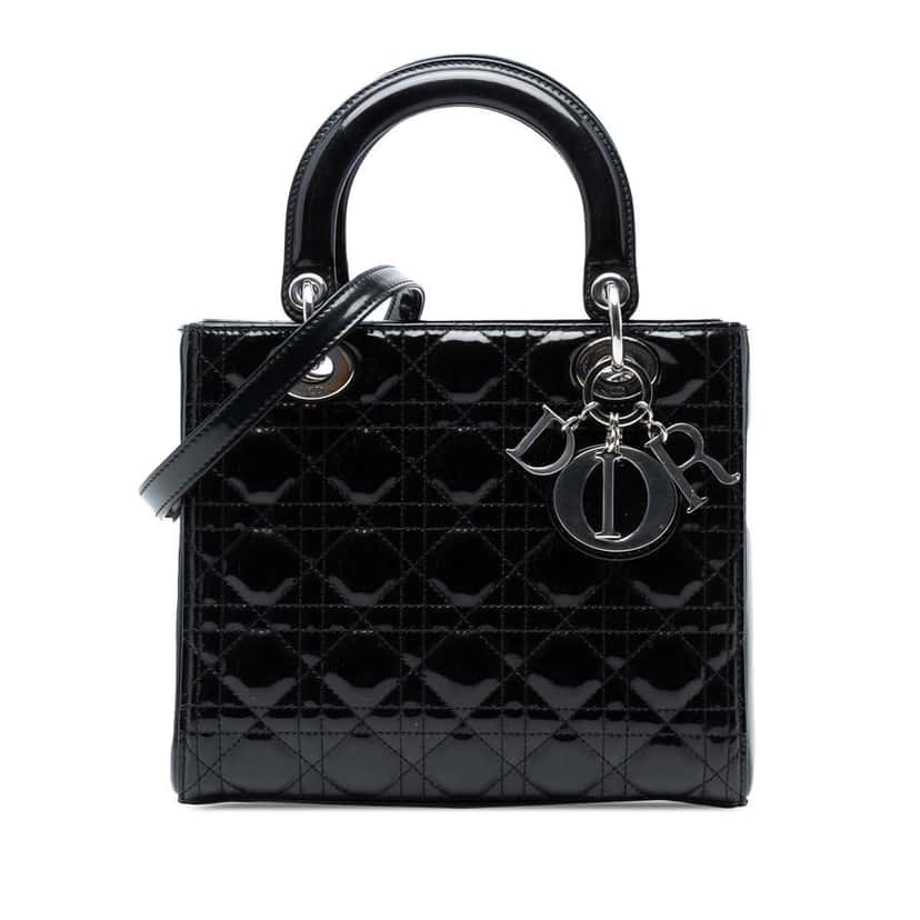 Dior Medium Patent Cannage Lady Dior Black Leather Good condition - Front View