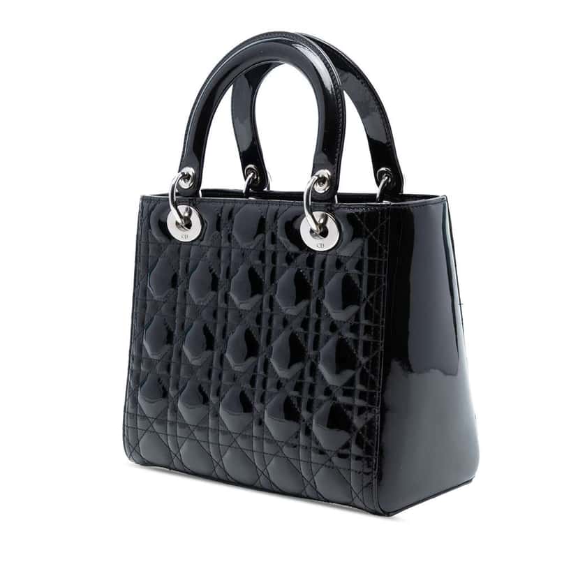 Dior Medium Patent Cannage Lady Dior Black Leather Good condition - Back View