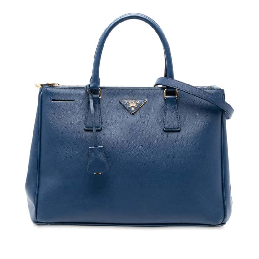 Prada Medium Saffiano Lux Galleria Double Zip Satchel Blue Leather Good condition - Front View