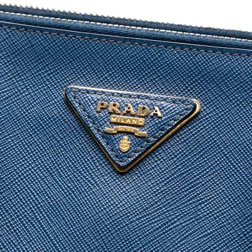 Prada Medium Saffiano Lux Galleria Double Zip Satchel Blue Leather Good condition - Box View