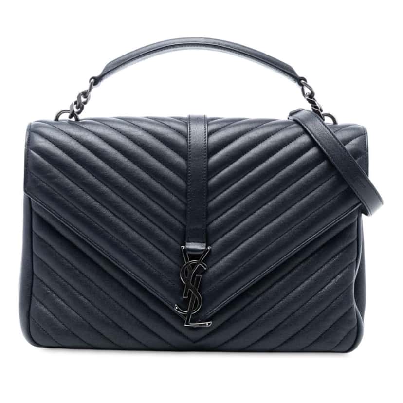 Saint Laurent Large Chevron Sheepskin Monogram College Satchel Blue Leather Good condition - Front View
