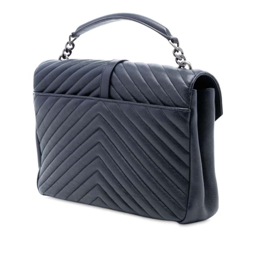 Saint Laurent Large Chevron Sheepskin Monogram College Satchel Blue Leather Good condition - Back View