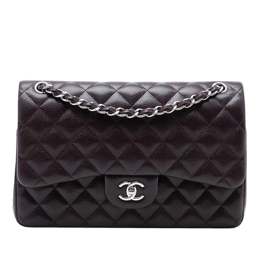Chanel Jumbo Classic Caviar Double Flap Purple Leather Good condition - Front View