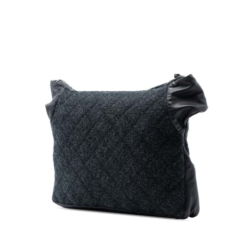 Chanel Quilted Wool and Lambskin Girl Bag Grey Wool Good condition - Back View