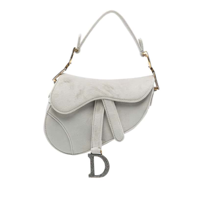 Dior Mini Velvet Crystal Embellished Hardware Saddle Bag Grey Velvet Good condition - Front View