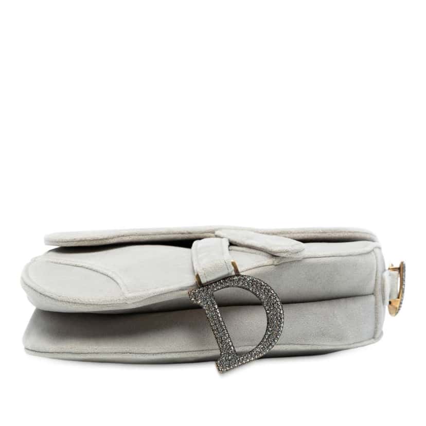 Dior Mini Velvet Crystal Embellished Hardware Saddle Bag Grey Velvet Good condition - Inside View