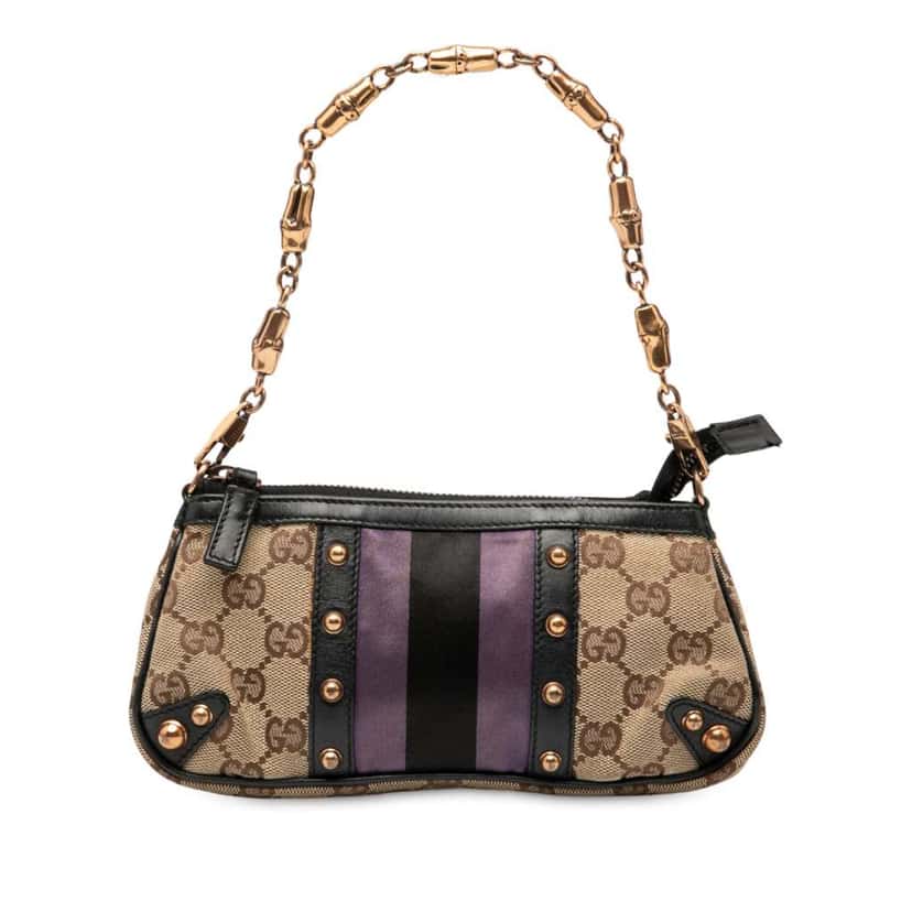 Gucci GG Canvas Web Studded Pochette Brown Canvas Good condition - Front View