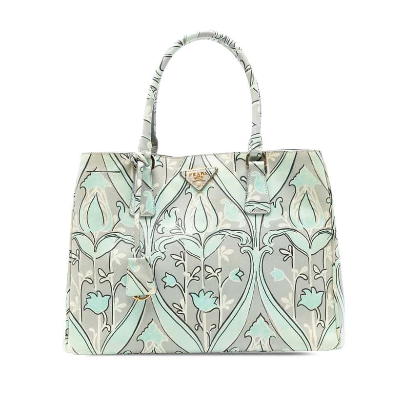 Prada Medium Saffiano Floral Print Galleria Satchel Green Leather Good condition - Front View