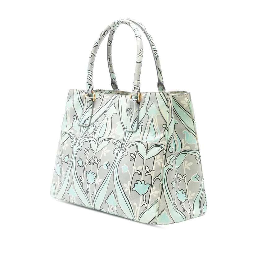 Prada Medium Saffiano Floral Print Galleria Satchel Green Leather Good condition - Back View