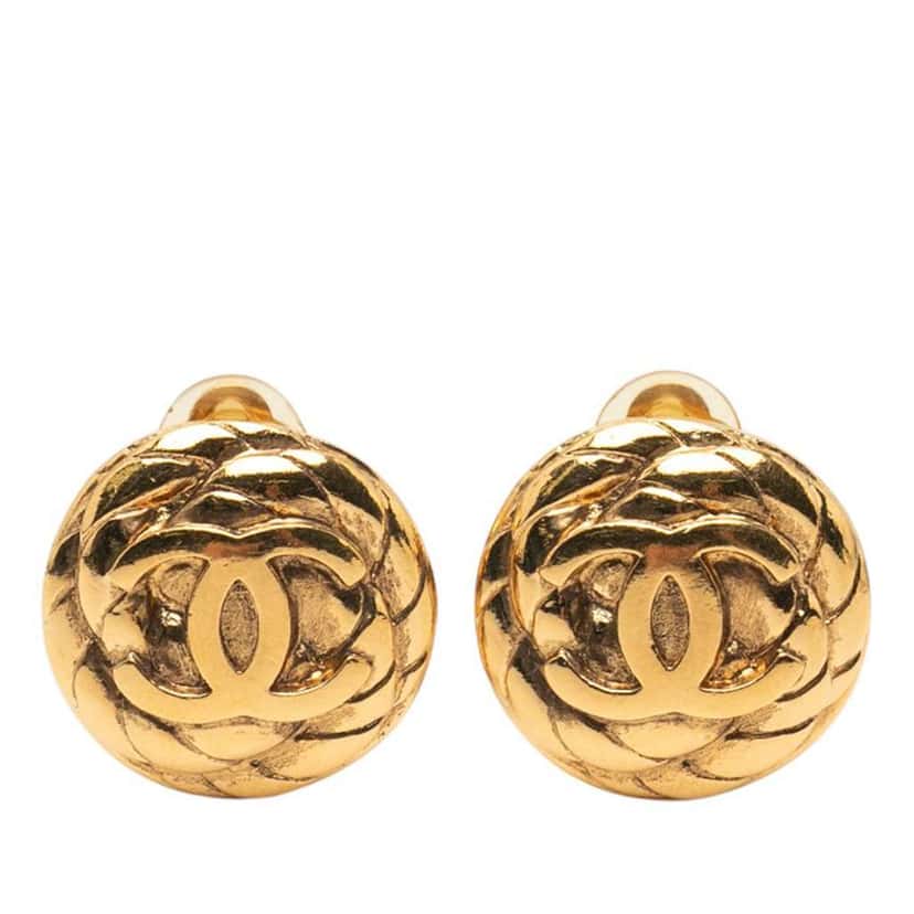 Chanel CC Gold Plated Clip On Earrings Gold Metal Good condition - Front View