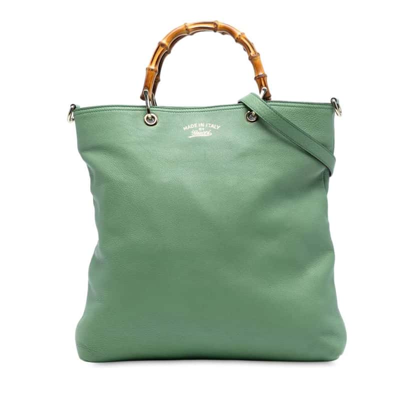 Gucci Tall Leather Bamboo Shopper Tote Green Leather Good condition - Front View