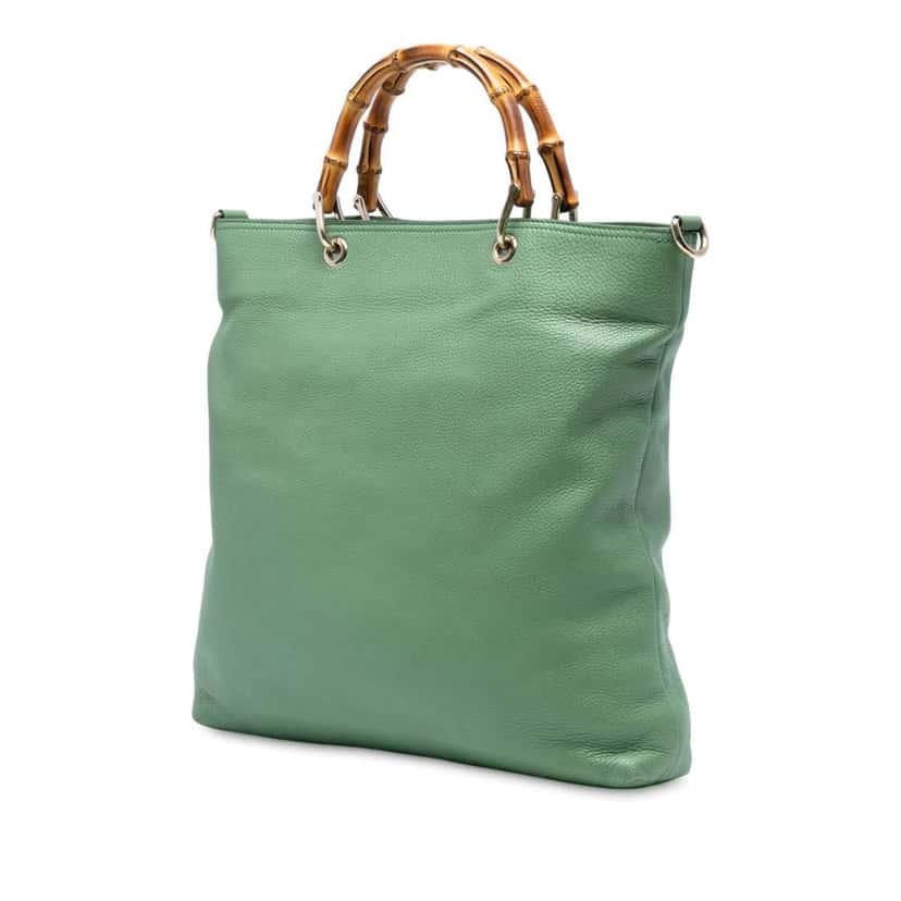 Gucci Tall Leather Bamboo Shopper Tote Green Leather Good condition - Back View