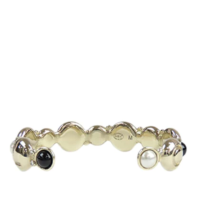 Chanel Gold Plated Faux Pearl and Resin CC Cuff Bangle Bracelet Gold Metal Good condition - Inside View