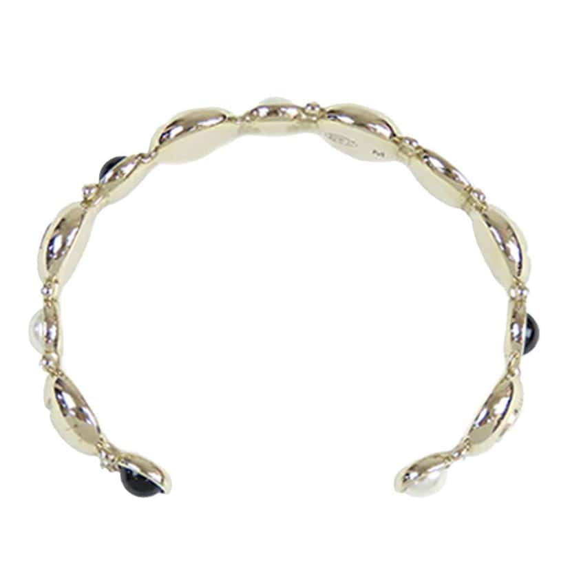 Chanel Gold Plated Faux Pearl and Resin CC Cuff Bangle Bracelet Gold Metal Good condition - Model View