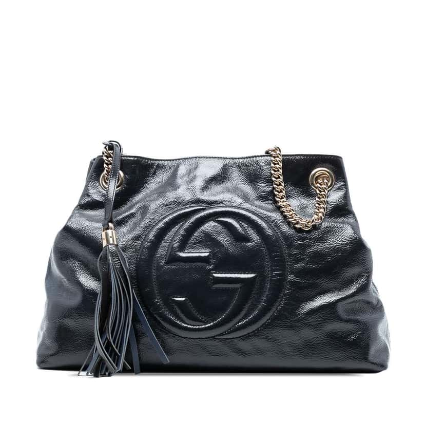 Gucci Medium Patent Soho Chain Tote Blue Leather Good condition - Front View