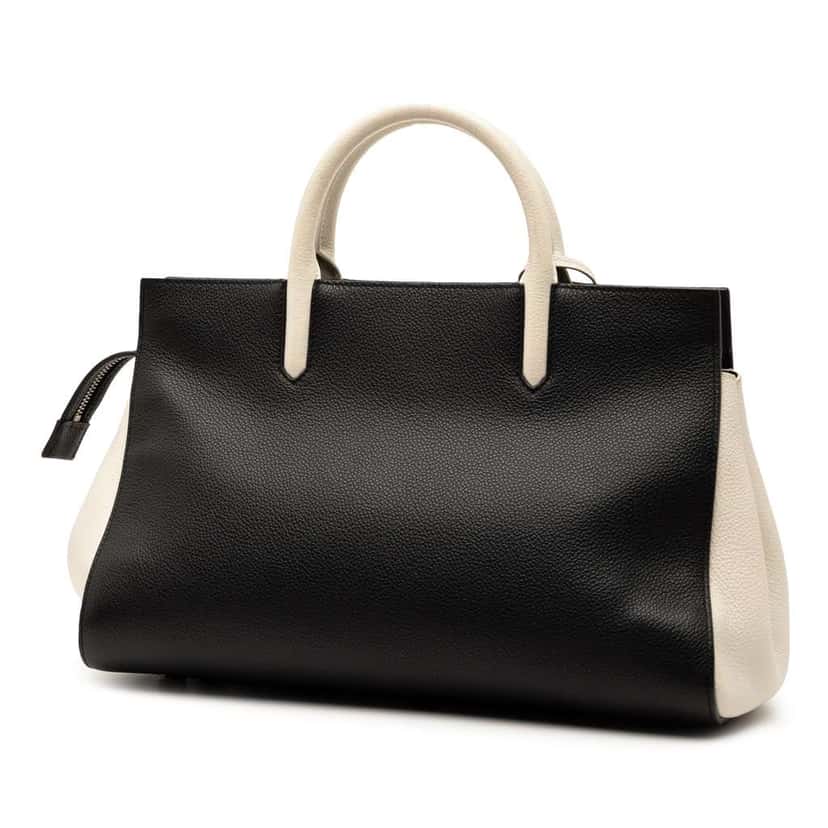 Saint Laurent Small Bicolor Grained Calfskin Cabas Rive Gauche Satchel Black Leather Good condition - Back View