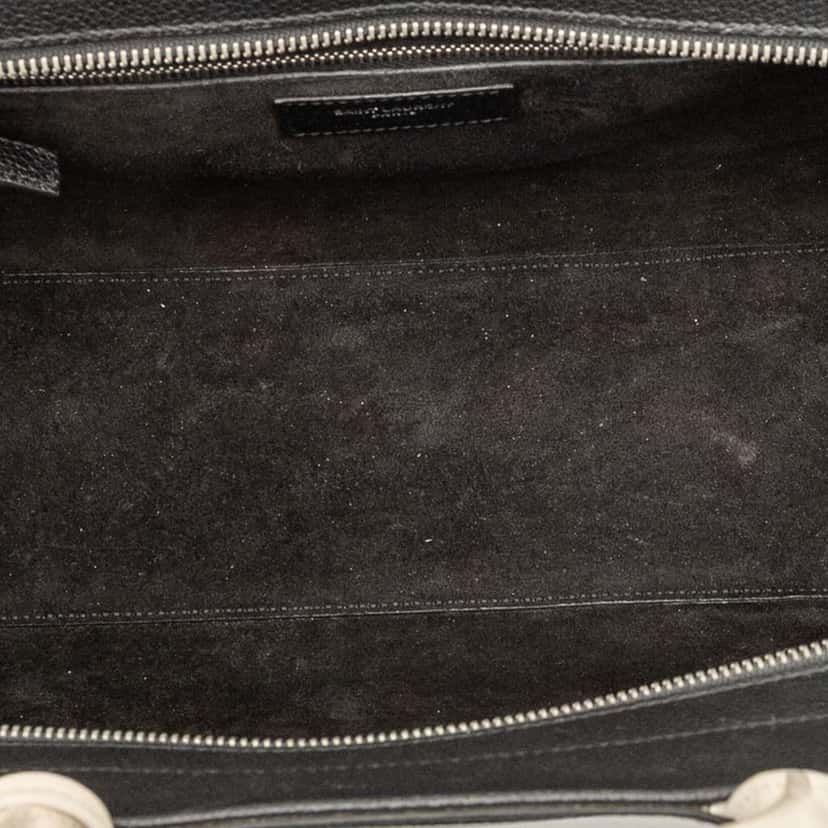 Saint Laurent Small Bicolor Grained Calfskin Cabas Rive Gauche Satchel Black Leather Good condition - Model View