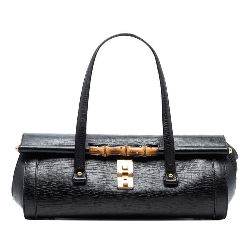 Gucci Leather Bamboo Bullet Shoulder Bag Black Leather Good condition - Front View