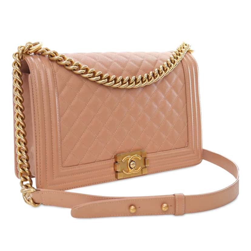 Chanel Medium Quilted Caviar Boy Flap Brown Leather Good condition - Back View